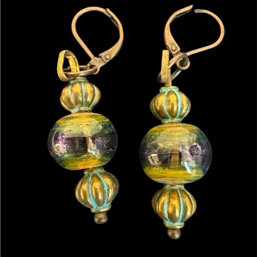 Elegant Gold and Green Beaded Earrings